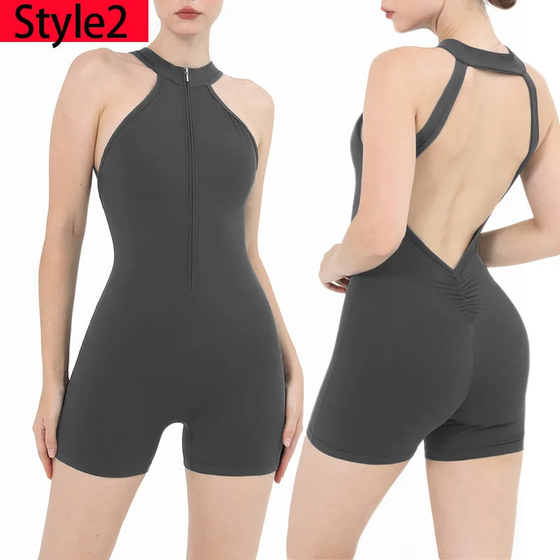 Scrunch Gym Zipper Jumpsuit & Workout Shorts Set