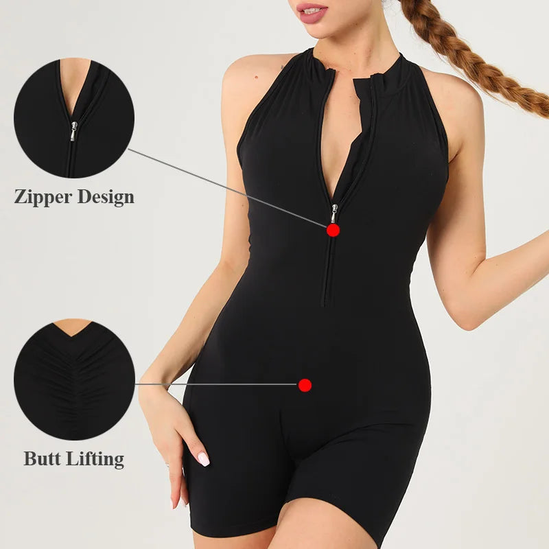 Scrunch Gym Jumpsuit with Zipper