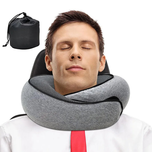 Memory Foam Travel Neck Pillow with Snail-Style Wrap