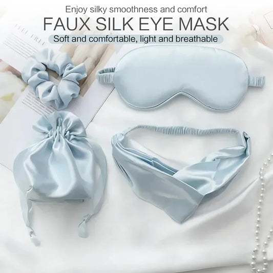 4-Piece Silk Eye Mask & Headband Set