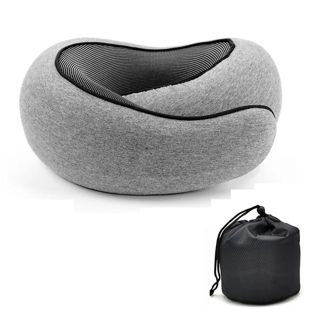 Memory Foam Travel Neck Pillow with Snail-Style Wrap